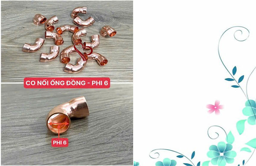 Cút góc nối ống đồng điều hòa phi 6 (co góc phi 6)